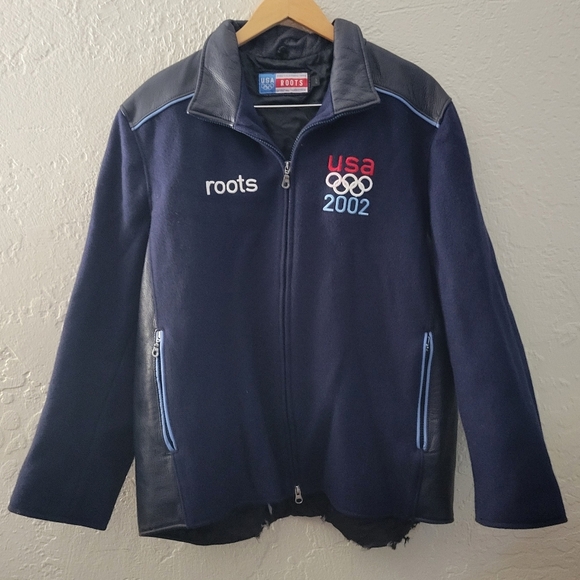 Roots Leather And Wool USA 2002 Olympics Jacket Size Large